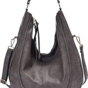 Gray Hobo Purse with optional attachable Crossbody Strap